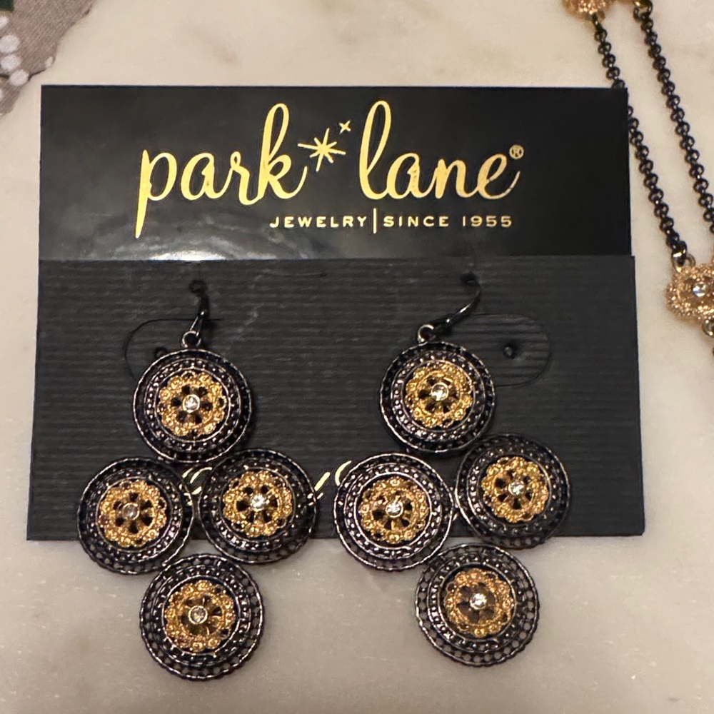 Park Lane Gold and Black Medallion Necklace & Earrings Set - Picture 2 of 8